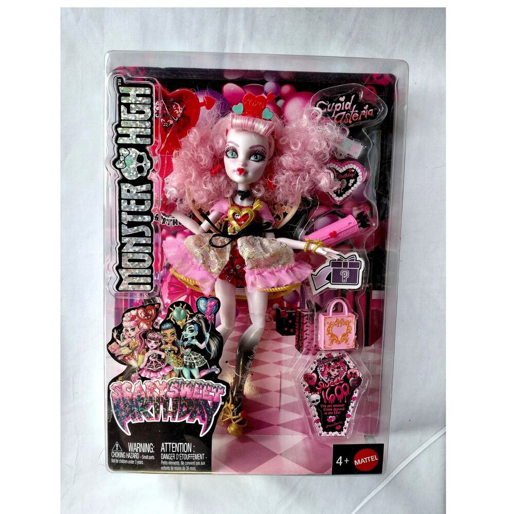 Monster High Scary Sweet Birthday Doll, Cupid Asteria in Pink red Party Dress